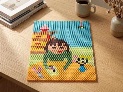 Kid drawing bead artwork